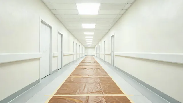 Healthcare corridor with temporary covering