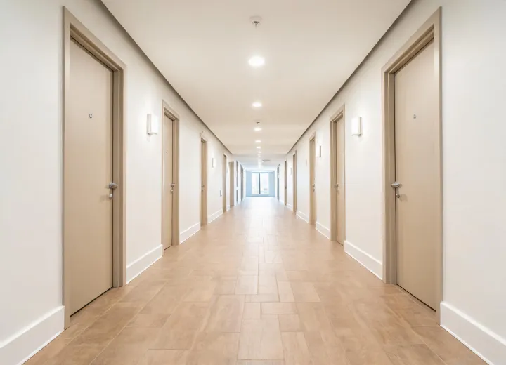 Completed multifamily corridor after Ram Board removal