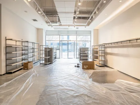 Retail polished concrete under covering