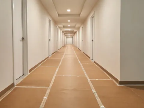 Multifamily corridor boards in place